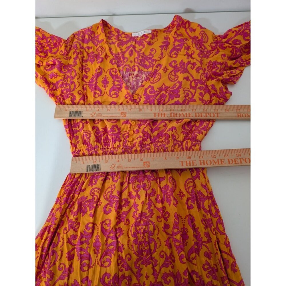 Abel the Label Leonard Floral Dress Womens Size Medium Orange Pink V Neck Rayon - Picture 10 of 11